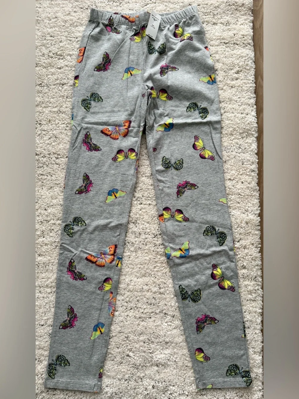 NWT Gap Kids Butterfly Print Leggings Gray XXL 14-16 Girls Cotton Stretch Pants